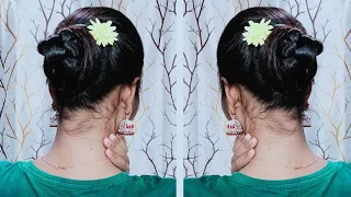 MUST try this Braided LOW BUN Hairstyle | Hairstyle for Natural Hair | Juda Bun Hairstyle With Gajra