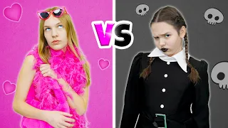 Amelia & Avelina are Wednesday & Barbie in Pink vs Black.