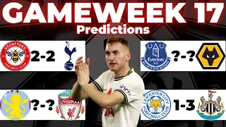 PREMIER LEAGUE GAMEWEEK 17 PREDICTIONS