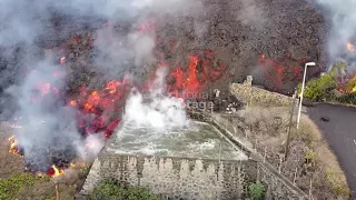 Drone view of La Palma's Cumbre Vieja volcano eruption
