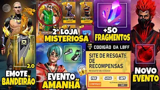 AMANHÃ EVENTO! CODIGUIN INFINITO, BANDEIRÃO, TÊNIS ANGELICAL, 2° LOJA MISTERIOSA NOVIDADES FREE FIRE