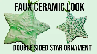 Super easy faux ceramic double sided polymer clay star ornament, tutorial beginner -DIY- liquid clay