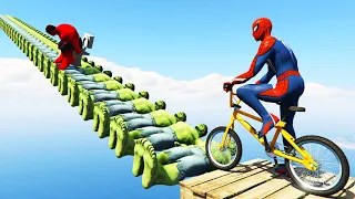 GTA 5 Epic Ragdolls Spiderman vs Team Hulk Colors on Green Hulk Bridge Jump/Fails #117(Funny Moment)