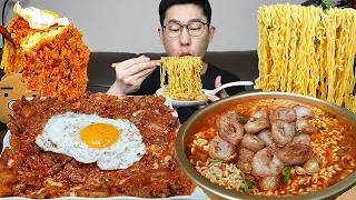 ASMR MUKBANGㅣCheese Kimchi Fired Rice & Pork entrails Spicy NoodlesㅣEATING SHOW