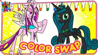 My Little Pony Queen Crystalis and Cadence COLOR SWAP Coloring Pages How To Color