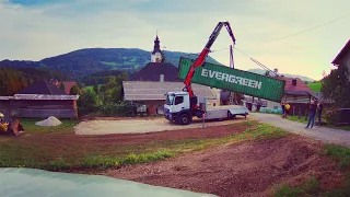 Lifting and placing 40ft container whit truck crane. Start to Finish 4K