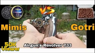 Airgun revolver 733 menggunakan gotri vs mimis #gbbr #airgun #airsoftguns