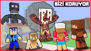 GİZEMLİ CANAVAR TAŞ FIRLATTI, HÜSAMETTİN BİZİ KORUDU! 😱 - Minecraft