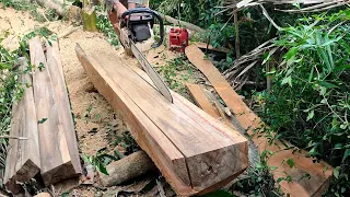 Skill in sawing teak wood to make frame material measuring 7 cm × 14 cm