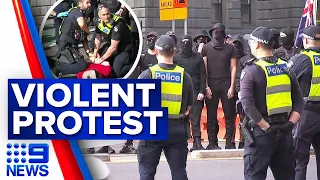 Neo-Nazis and anti-racism protesters violently clash in Victoria | 9 News Australia