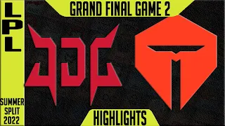 JDG vs TES Highlights Game 2 | LPL Summer Final 2022 | JD Gaming vs Top Esports G2