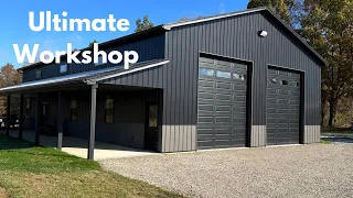 Tour of 40x64 Black Pole Barn Shop - Ultimate Workshop Setup.