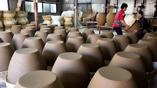 Mass Production Process of Making Korean Traditional Jar 'Hang-Ah-Ri' in an Old Korea Factory.