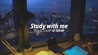 🗼Tokyo at SUNSET 🌆STUDY WITH ME | calm piano + Apple Pencil writing  | 2 hours (2x60mins)