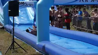 Giant inflatable water slide with pool