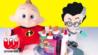 PJ Masks Romeo and Jack Jack from Incredibles 2 Play the 3 Colors of Glue Slime Challenge!