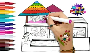 Drawing A Amazing Rainbow House😍 Kitchen Nursery Bathroom🖌️🎨 For Kids, Glitter Art| Magic Painting✨🪄