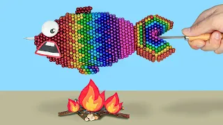 Fishing CHALLENGE & Grill a RAINBOW FISH | Magnetic Balls & Satisfying video