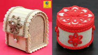 Beautiful jewelry box with Jute, Popsicle Sticks and Cardboard | DIY Jewelry Box Design Craft Idea