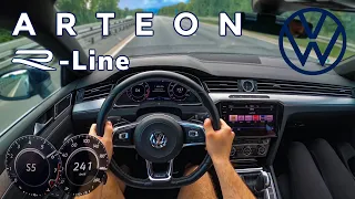 VW Arteon R-Line 2.0 TSI DSG 190HP TOP SPEED POV Test Drive, 100-200 Acceleration on Autobahn 🏎️