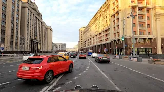 Driving in Moscow: Bolotnaya - around the Kremlin - Khamovniki - Boulevard Ring. 4K UHD