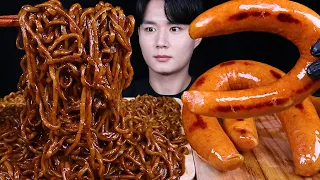 짜파게티 킬바사 소시지 치즈소스 먹방ASMR BLACK BEAN NOODLES & KIELBASA SAUSAGE チャパゲティ ソーセージ eating sounds