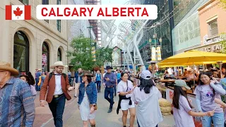 Downtown Calgary Street Entertainment Walk 2023 | Alberta Canada life vlog 4K
