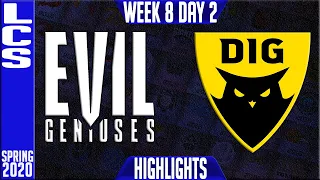 EG vs DIG Highlights | LCS Spring 2020 W8D2 | Evil Geniuses vs Dignitas