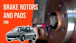 How to replace the front brake discs and pads PEUGEOT 206 🚗