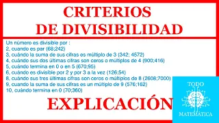 Criterios de divisibilidad del 2, 3, 4, 5, 6, 8, 9, 10 (EXPLICACIÓN y ejemplos)(TRUCOS RAPIDOS)