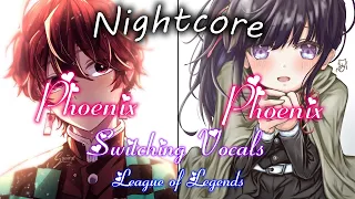 Nightcore ↬ Phoenix 「Switching Vocals | Acoustic version | Lyrics | League of Legends 」