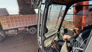 Hitachi Zaxis 670LC Excavator Loading Mercedes & MAN Trucks - Operator View