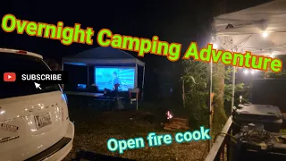 Overnight Camping Adventure.  Cooking over the fire.