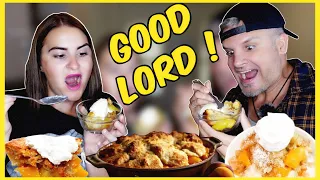 Brits Try [PEACH COBBLER] For The First Time! | Southern Comfort Foods