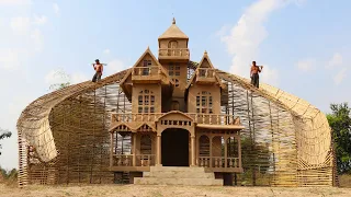 Build Big Twin Water Slide Around Mud Victorian House By Ancient Skills [part 1]