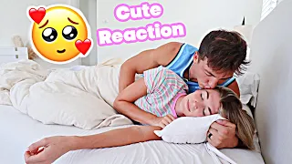 Pretending im sleeping to see my husbands reaction.. *Cute Reaction*