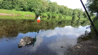 Worm fishing for salmon on the river Moy