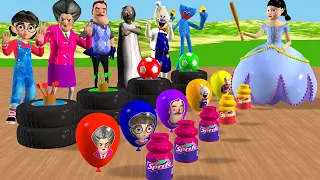 Scary Teacher 3D vs Squid Game Beverage vs Throw Ball Accurately and Mask Balloons 4 Times Challenge