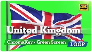 United Kingdom Waving Flag  |  Великобритания. Развевающийся флаг  [4K Chroma Key Loop]