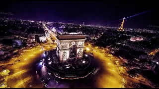 Arc De Triomphe , Paris , France - Night time drone footage