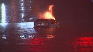 Submerged vehicle in Beaumont catches on fire