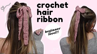 how to crochet a hair ribbon | coquette bow 🎀 beginner level