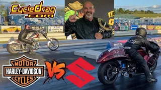 HARLEY Chopper STUNS Nitrous HAYABUSA in BIG MONEY winner-take-all Drag Racing Showdown