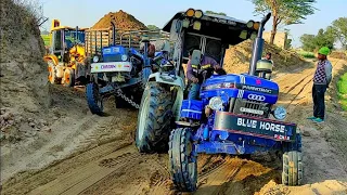 Swaraj tractor stuck in full loading trolley | Farmtrac 60 and JCB machine Taken out Swaraj tractor
