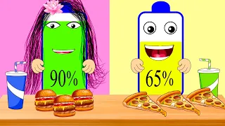 WIFE VS HUSBAND || Asmr Eating | Asmr Mukbang Animation || Battery Charging Animation