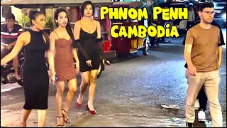 Explore Phnom Penh night life street | Cambodia walking tour