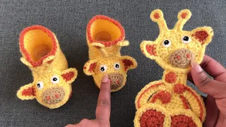 Crochet baby boots/crochet giraffe shoes /crochet craft giraffe face