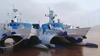 Chinese Navy PLAN Type 22 Stealth Fast Attack Craft training 17 Jan 2014