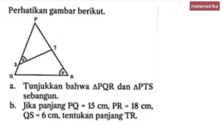 Segitiga PQR dan segitiga PTS pada gambar adalah sebangun. tentukan panjang TR