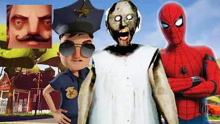 Hello Neighbor - My New Neighbor Mario Granny Aaron Cop Spider-Man Gameplay Walkthrough